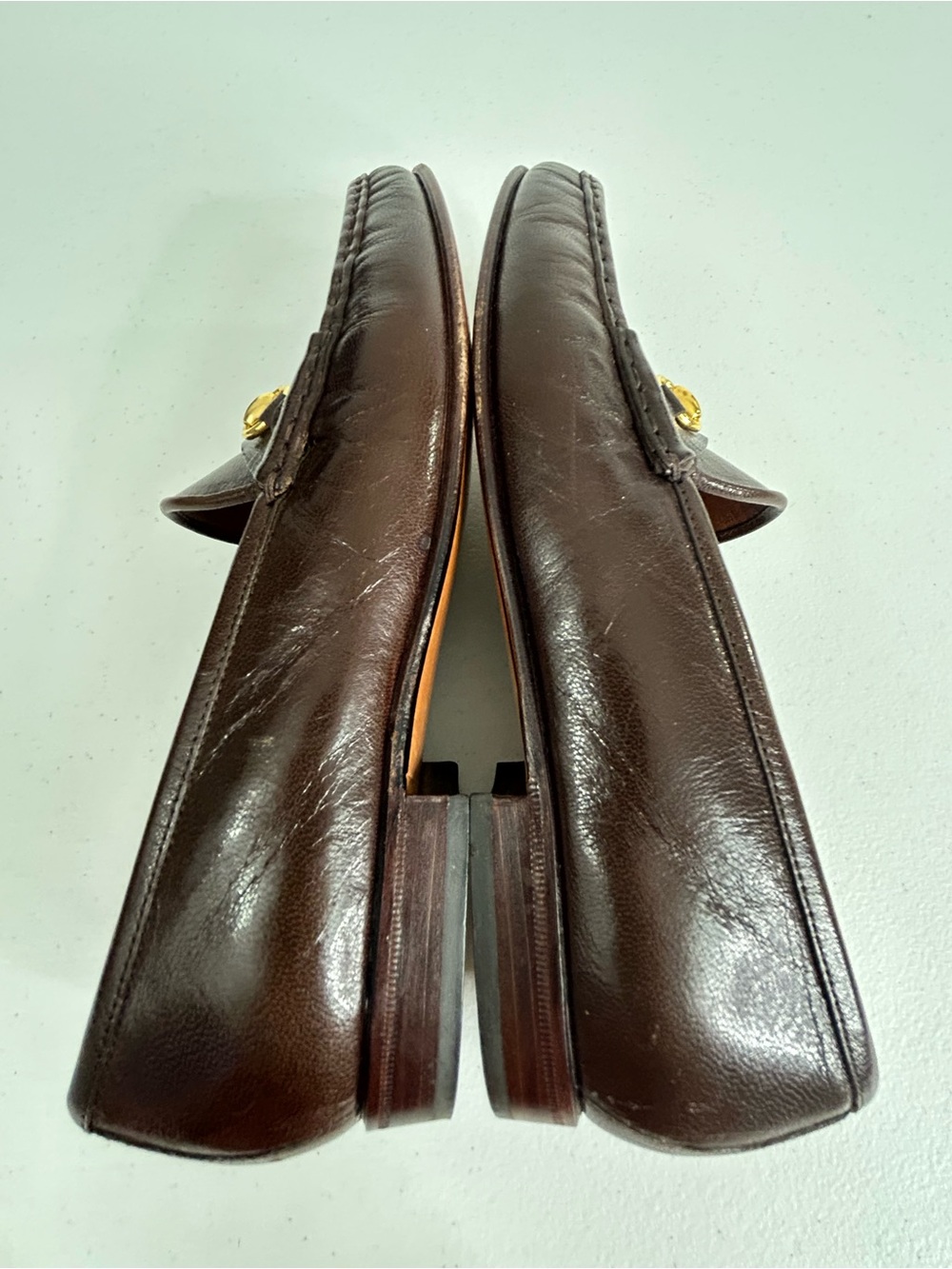 Gucci Vintage Horsebit Loafers Brown Pebbled Leather Gold Bit Size 36.5 US 6.5 - Picture 6 of 12